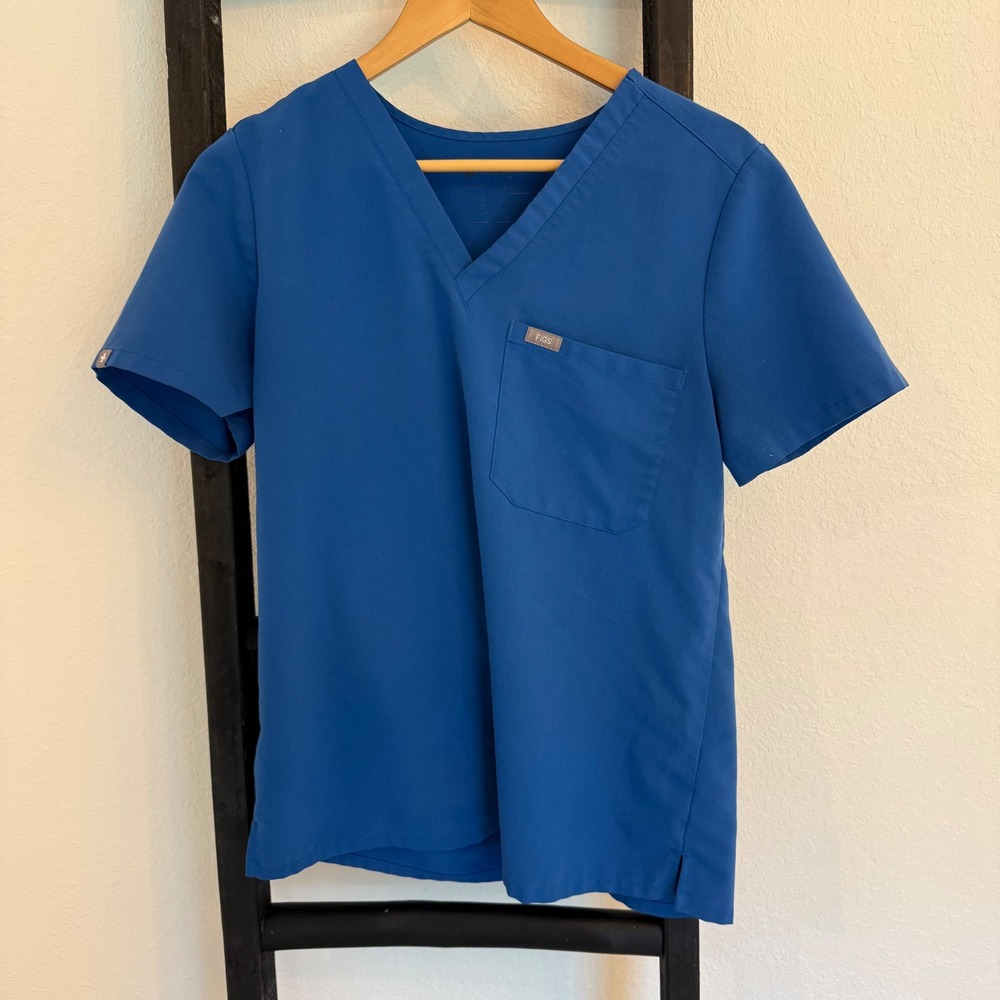 FIGS Scrub Top Women's Blue V Neck Short Sleeve Nurse Scrubs‎